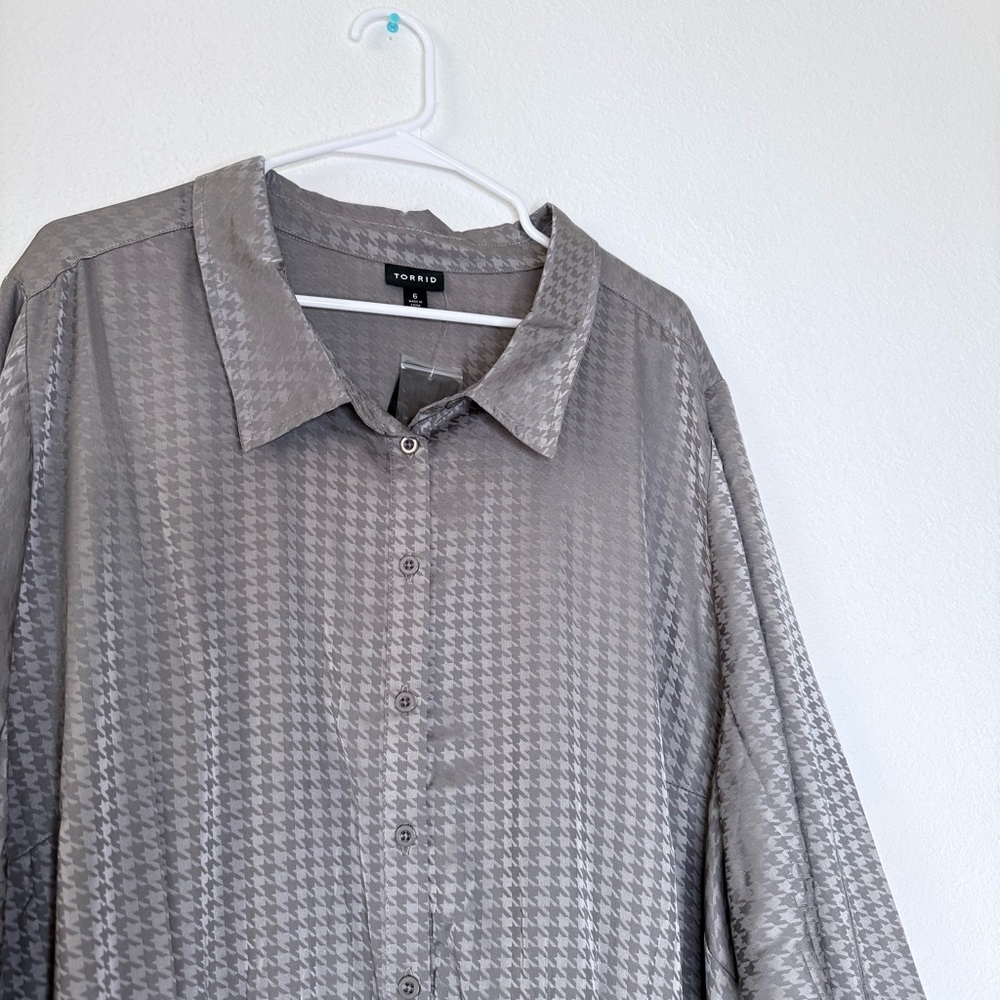 🍓 Torrid At The Knee Jaquard Houndstooth Woven Gray Collared Shirtdress Size 6X - Picture 4 of 8